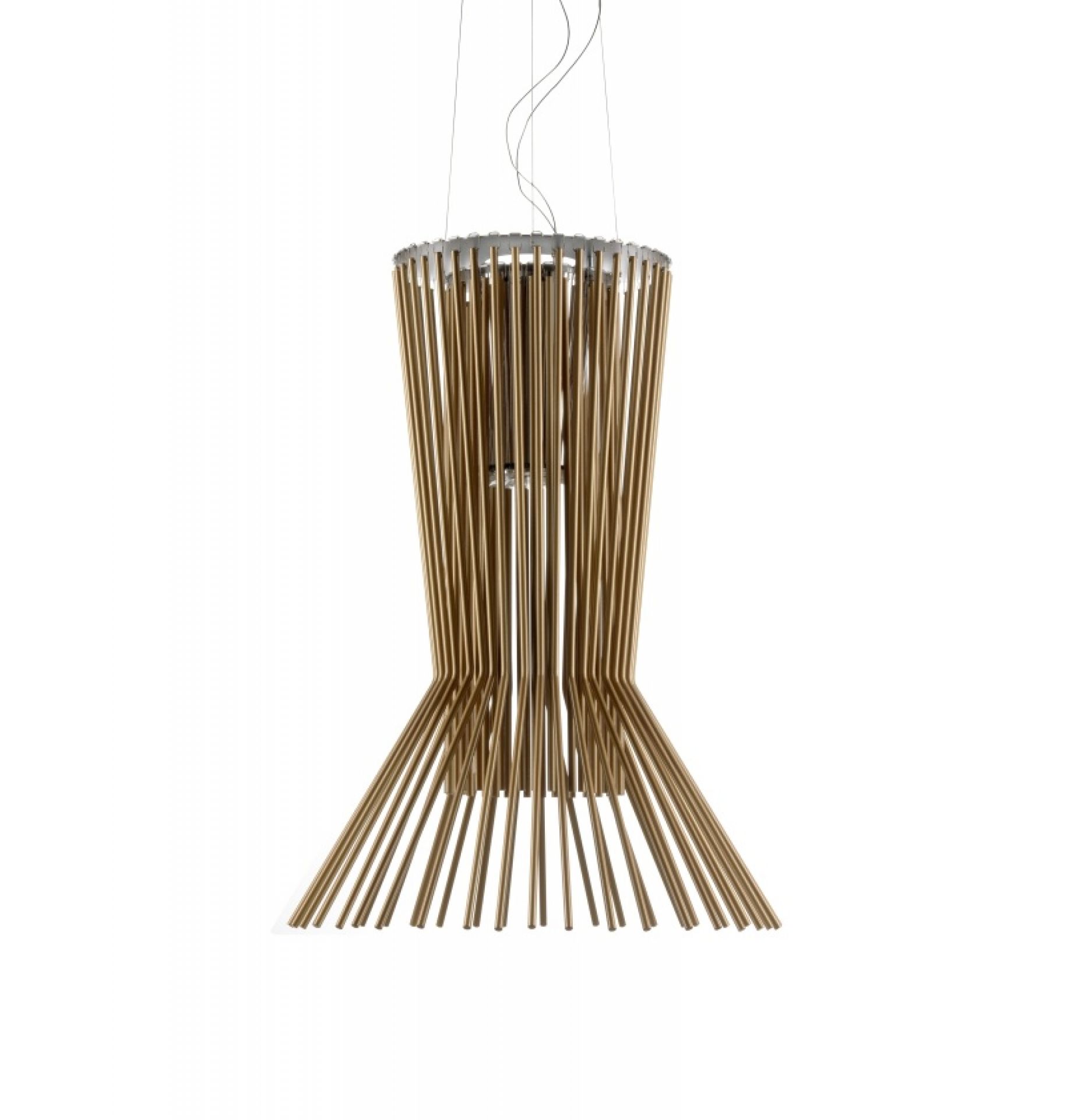 Goldene Allegretto Vivace Pendelleuchte von Foscarini, moderne Designerlampe mit filigranen Metallstäben.